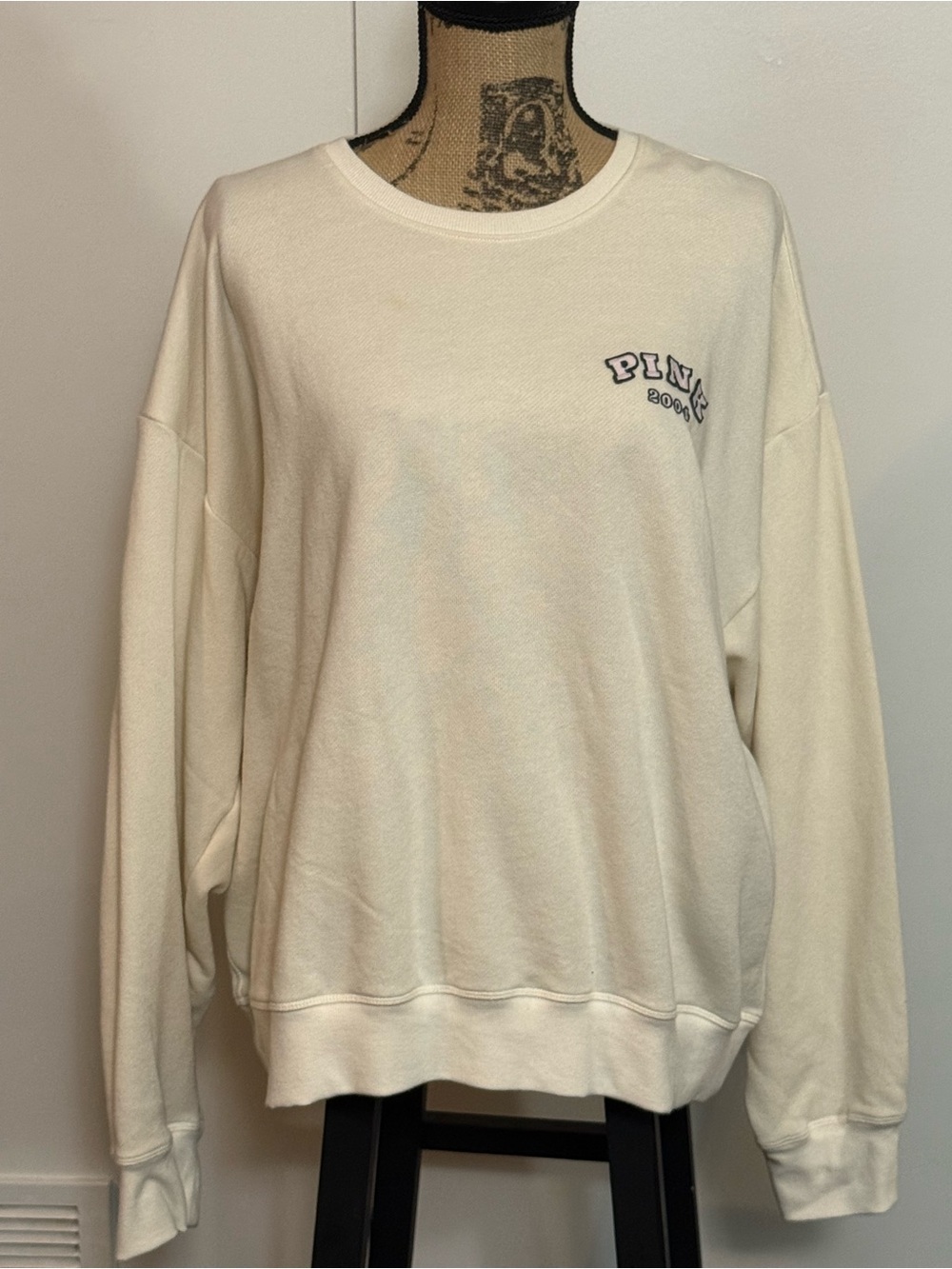 PINK Victoria's Secret Off-White Crewneck Sweatshirt with Chest Logo